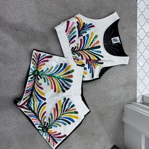 Colorful Sequin Crop Top and Shorts Set